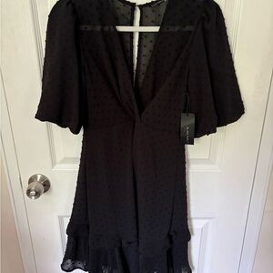 Black Tape Black Flutter Sleeve Plunge Midi Dress